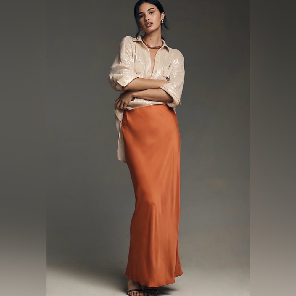 Anthropologie Tilda Orange Maxi Slip Skirt